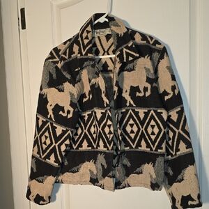 Horses Running Tantrums Black and Cream Teddy Jacket